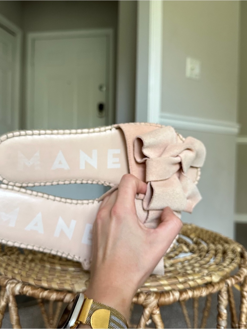 Manebi Blush Pink Suede Bow Espadrille Slide Sandals Women’s 38 US 7.5 - Picture 11 of 11